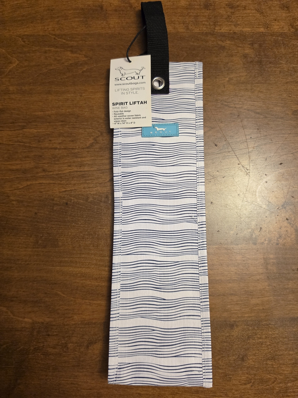 SCOUT White & Navy Striped Wine Gift Bag